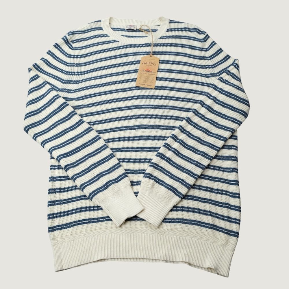 Faherty Sunwashed Crewneck Sweater L Booth Island Stripe Organic Cotton MYS2511